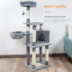 Multi-Layer Wooden Cat Tree Tower — Plush Jumping Platform with Scratching Posts & Chamfer Design for Indoor Cats