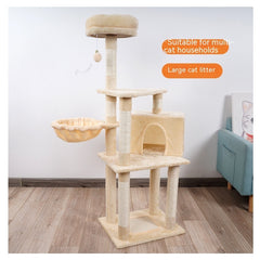 Multi-Layer Wooden Cat Tree Tower — Plush Jumping Platform with Scratching Posts & Chamfer Design for Indoor Cats