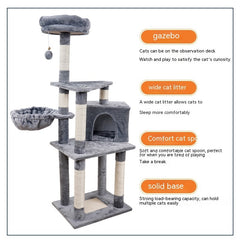 Multi-Layer Wooden Cat Tree Tower — Plush Jumping Platform with Scratching Posts & Chamfer Design for Indoor Cats