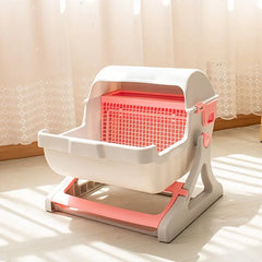 Semi-Enclosed Cat Litter Box with Tipping Design – Includes Scoop & Waste Bags