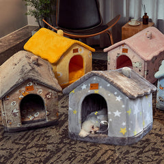 Foldable Pet Cave Bed โ Warm, Enclosed Dog & Cat House with Removable Cushion