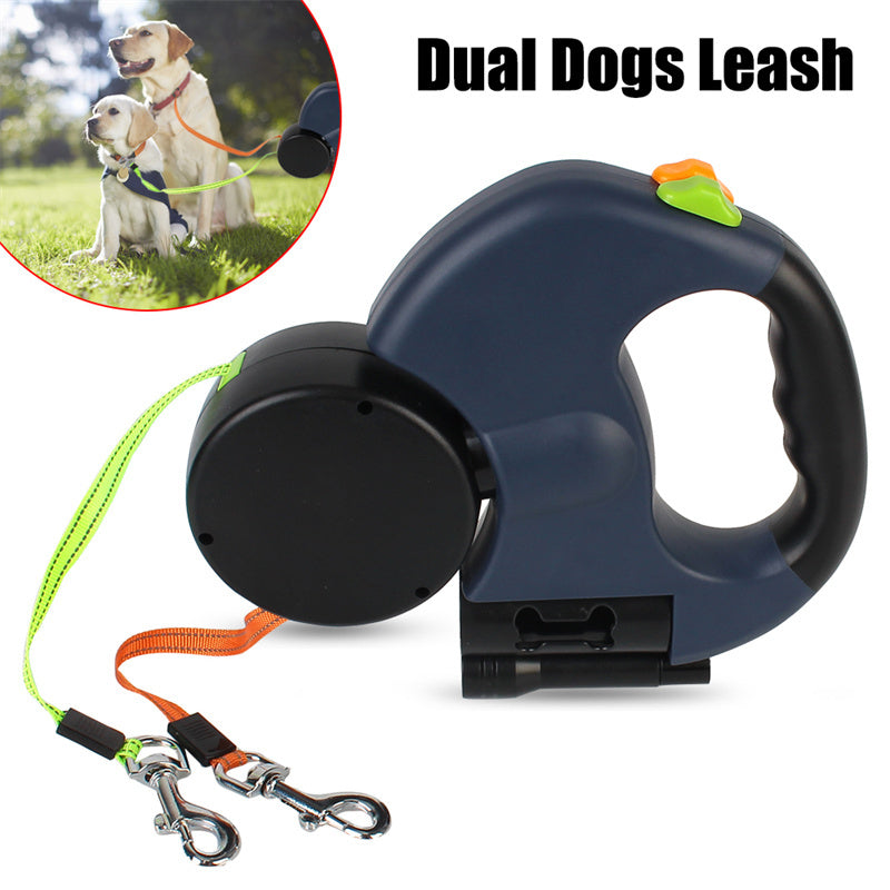 Retractable Dog Leash for Small Dogs — Reflective Dual Lead with 360° Swivel & Built-in LED Lights