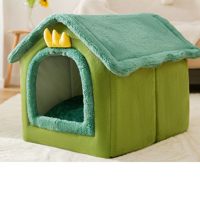 Foldable Pet Cave Bed – Warm, Enclosed Dog & Cat House with Removable Cushion