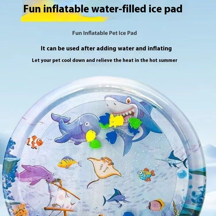 Inflatable Cat Cooling Water Mat — Sensory Ice Pad Pet Bed with Fun Fish & Ocean Designs (Small & Large Sizes)