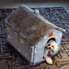 Foldable Pet Cave Bed – Warm, Enclosed Dog & Cat House with Removable Cushion