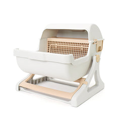 Semi-Enclosed Cat Litter Box with Tipping Design – Includes Scoop & Waste Bags