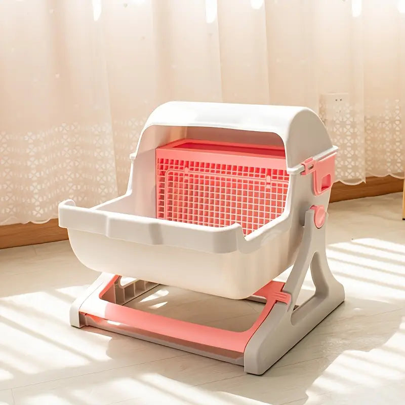 Semi-Enclosed Cat Litter Box with Tipping Design – Includes Scoop & Waste Bags