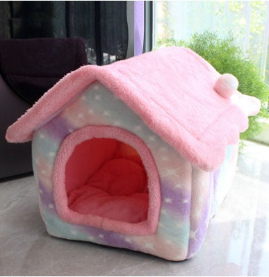 Foldable Pet Cave Bed – Warm, Enclosed Dog & Cat House with Removable Cushion
