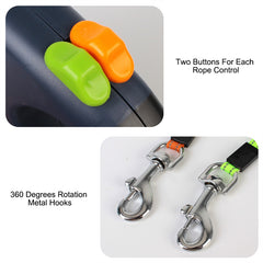 Retractable Dog Leash for Small Dogs — Reflective Dual Lead with 360° Swivel & Built-in LED Lights