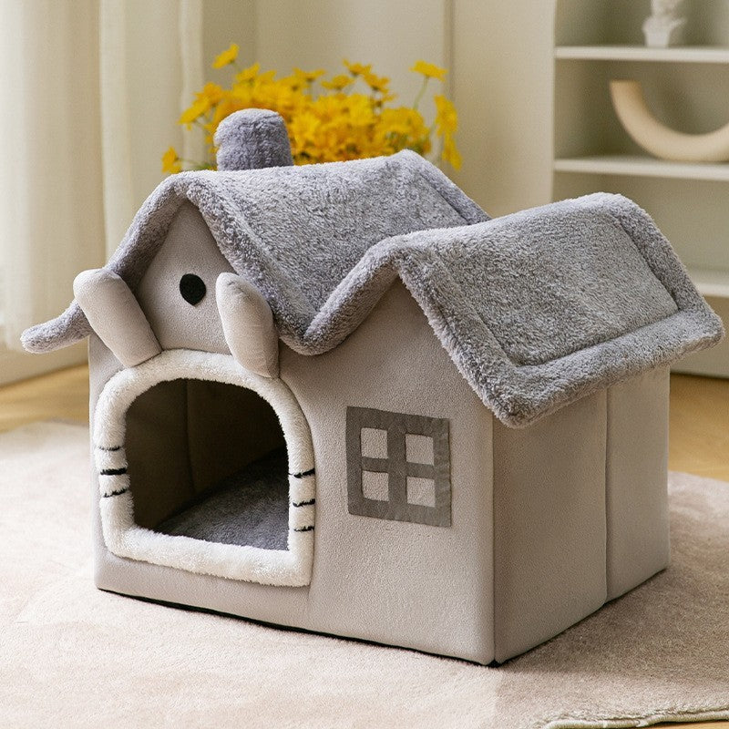 Foldable Pet Cave Bed – Warm, Enclosed Dog & Cat House with Removable Cushion
