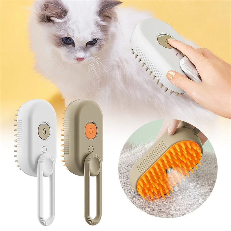 3-in-1 Electric Cat & Dog Steam Brush – Pet Grooming Hair Removal & Massage Comb