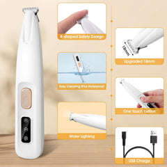 Dog Paw Trimmer with LED Light – Low Noise, Rechargeable Electric Pet Hair Clipper for Paws