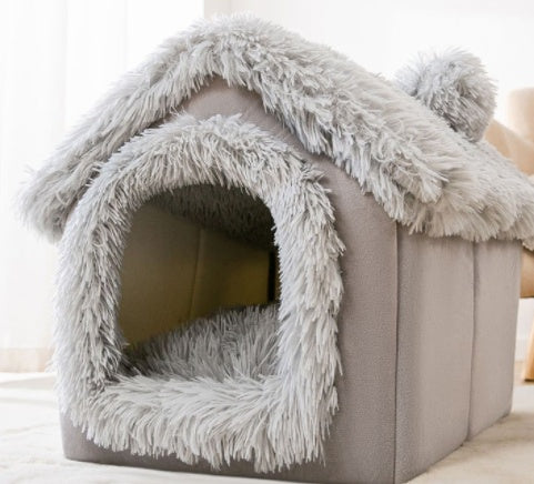 Foldable Pet Cave Bed – Warm, Enclosed Dog & Cat House with Removable Cushion