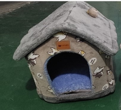 Foldable Pet Cave Bed – Warm, Enclosed Dog & Cat House with Removable Cushion