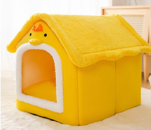 Foldable Pet Cave Bed – Warm, Enclosed Dog & Cat House with Removable Cushion