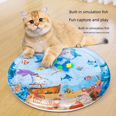 Inflatable Cat Cooling Water Mat — Sensory Ice Pad Pet Bed with Fun Fish & Ocean Designs (Small & Large Sizes)