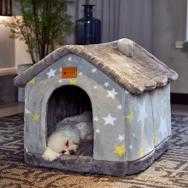 Foldable Pet Cave Bed – Warm, Enclosed Dog & Cat House with Removable Cushion