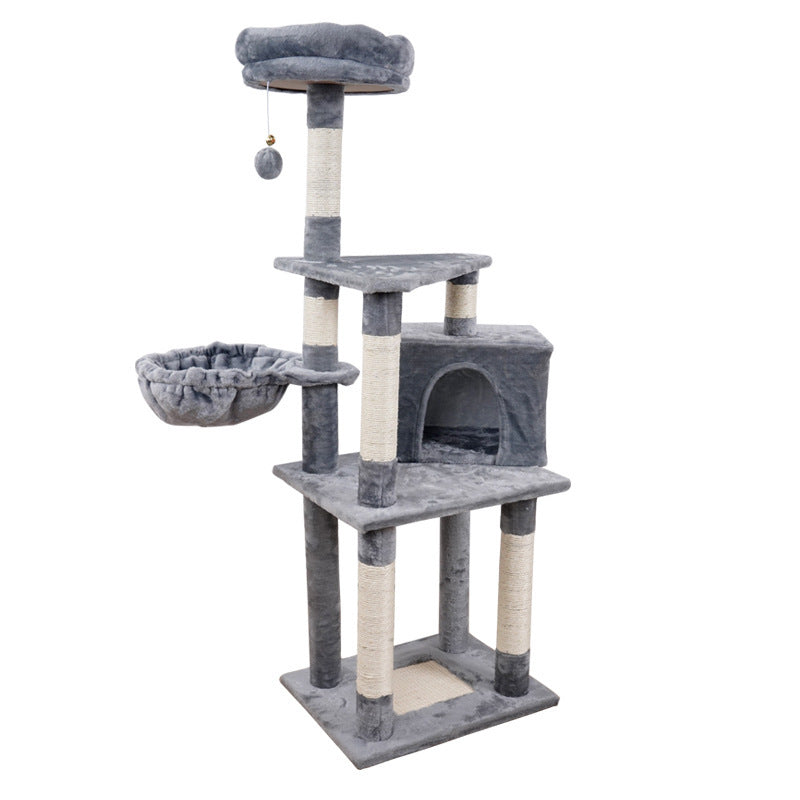 Multi-Layer Wooden Cat Tree Tower — Plush Jumping Platform with Scratching Posts & Chamfer Design for Indoor Cats