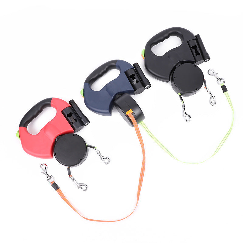 Retractable Dog Leash for Small Dogs — Reflective Dual Lead with 360° Swivel & Built-in LED Lights