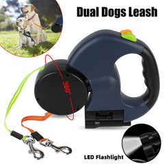 Retractable Dog Leash for Small Dogs — Reflective Dual Lead with 360° Swivel & Built-in LED Lights
