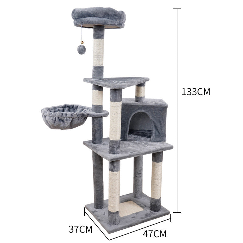 Multi-Layer Wooden Cat Tree Tower — Plush Jumping Platform with Scratching Posts & Chamfer Design for Indoor Cats