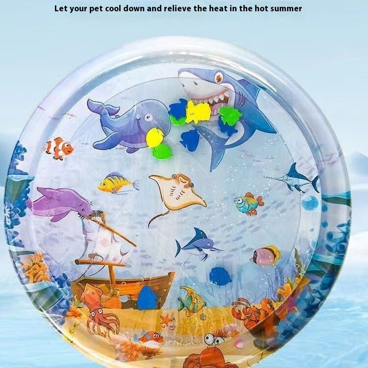 Inflatable Cat Cooling Water Mat — Sensory Ice Pad Pet Bed with Fun Fish & Ocean Designs (Small & Large Sizes)