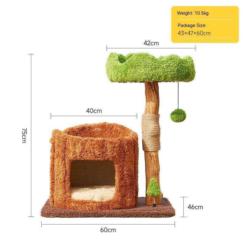 Solid Wood Cat Tree Tower with Sisal Scratching Posts — Cute Climbing Frame Playhouse in Multiple Styles