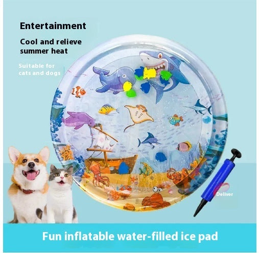 Inflatable Cat Cooling Water Mat — Sensory Ice Pad Pet Bed with Fun Fish & Ocean Designs (Small & Large Sizes)