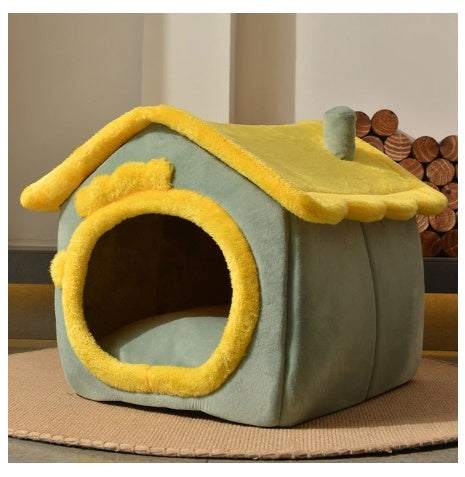 Foldable Pet Cave Bed – Warm, Enclosed Dog & Cat House with Removable Cushion