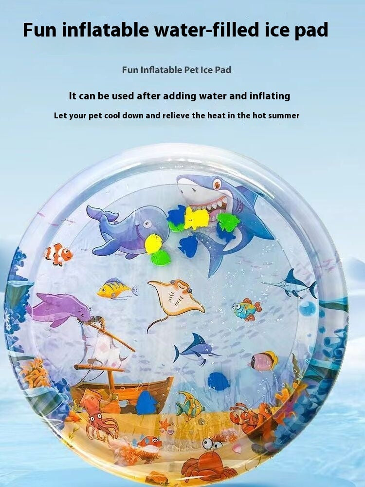 Inflatable Cat Cooling Water Mat — Sensory Ice Pad Pet Bed with Fun Fish & Ocean Designs (Small & Large Sizes)