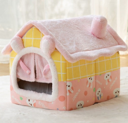 Foldable Pet Cave Bed – Warm, Enclosed Dog & Cat House with Removable Cushion