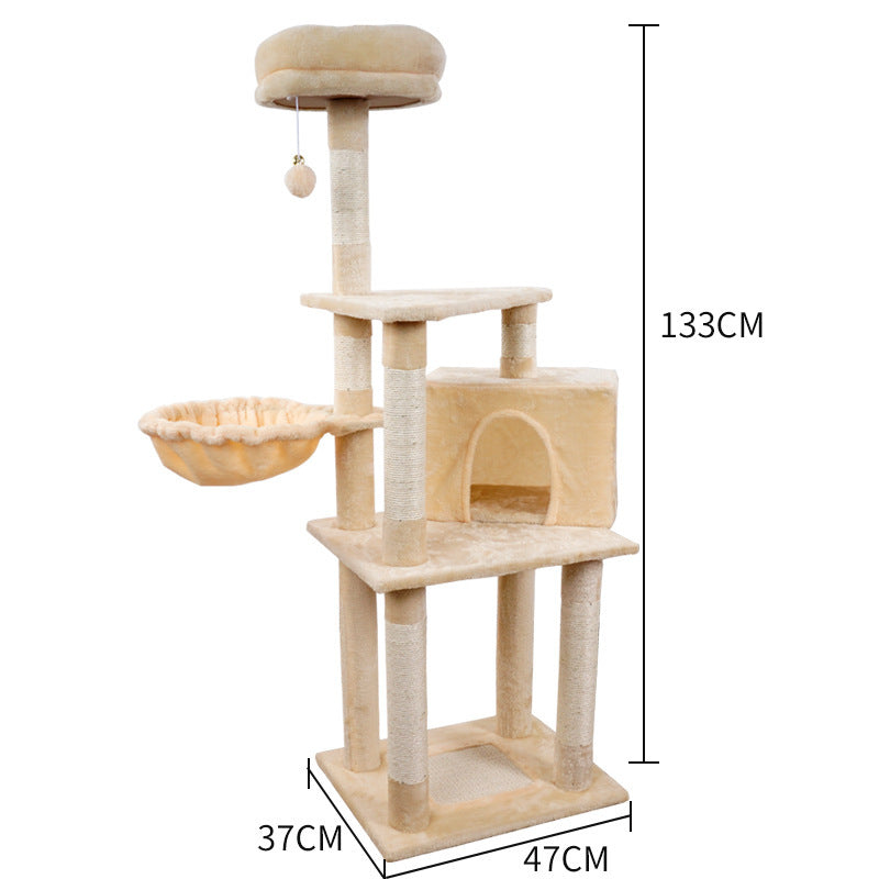 Multi-Layer Wooden Cat Tree Tower — Plush Jumping Platform with Scratching Posts & Chamfer Design for Indoor Cats