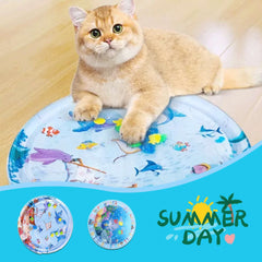 Inflatable Cat Cooling Water Mat — Sensory Ice Pad Pet Bed with Fun Fish & Ocean Designs (Small & Large Sizes)