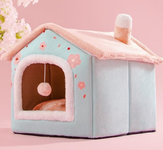 Foldable Pet Cave Bed – Warm, Enclosed Dog & Cat House with Removable Cushion