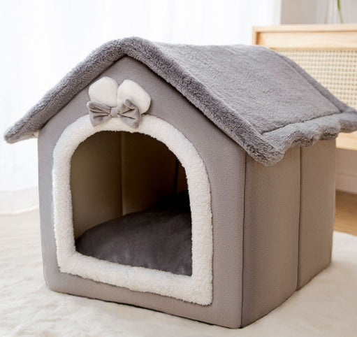 Foldable Pet Cave Bed – Warm, Enclosed Dog & Cat House with Removable Cushion