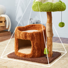 Solid Wood Cat Tree Tower with Sisal Scratching Posts — Cute Climbing Frame Playhouse in Multiple Styles